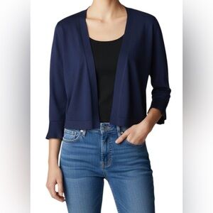 KEREN HART | Karen Hart navy 3/4 ruffle slv shrug/bolero/cropped cardigan